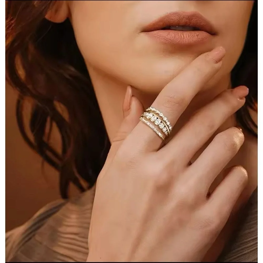 Elegant Triple Band Cubic‎ Zirconia Ring Stack 18k gold overlay Wedding Band Set